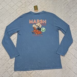 Marsh Wear Shirt Mens L Blue Seize Cotton Long Sleeve Seafood Boil Graphic New